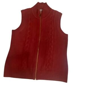 Pendleton Women’s Sweater Vest L Red Cable Knit 100% Cotton Zip Front Classic
